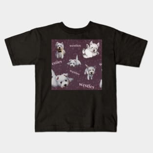 Westies mom dark purple pattern Kids T-Shirt